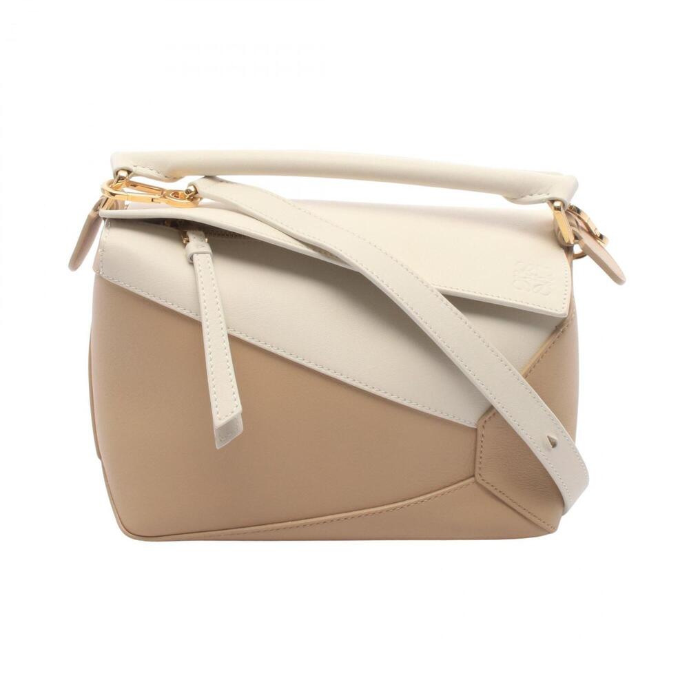 Loewe Puzzle Edge Small 2-Way Handbag, Leather, Women's, Beige/White